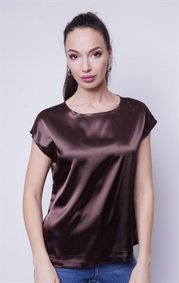 4520-6 блуза атласная нарядная коричневая - фото 20670