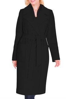 VZU910299 Пальто женское с поясом (черное) - фото 9826