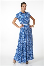 ALDS5057/голубой в цветок платье с ремнем