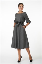 AZDS5073/серый-клетка платье жен.с яп.поясом